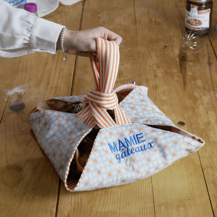 Sac plat à tarte bleu mamie