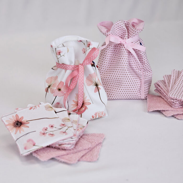 Pochette +10 cotons _Rose a pois et Fleurie 2 Pochette +10 cotons _Rose a pois et Fleurie 2