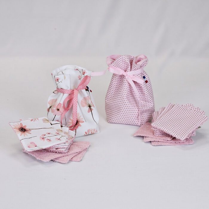 Pochette +10 cotons _Rose a pois et Fleurie Pochette +10 cotons _Rose a pois et Fleurie