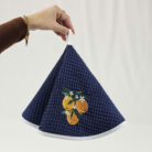 Torchon nid d'abeille Bleu Marine_Blanc_ Orange