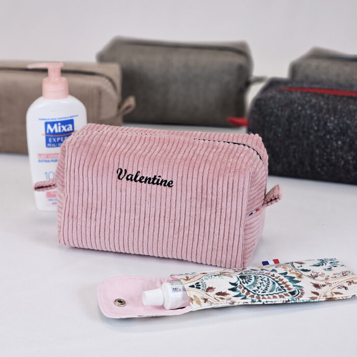 Trousse de toilette rectangulaire velours rose