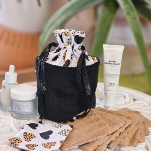 Pochon cœurs + 10 cotons réutilisables