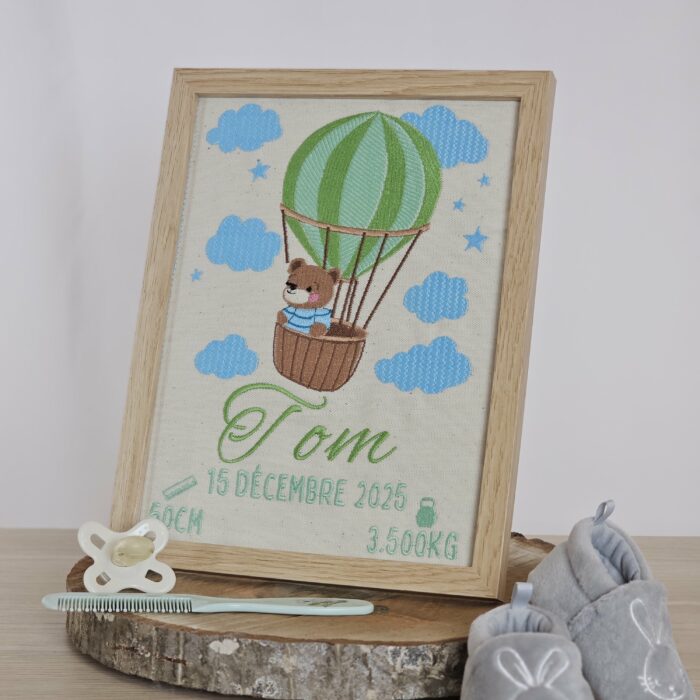 Cadre enfant personnalisé ourson Mongolfière 18x24cm