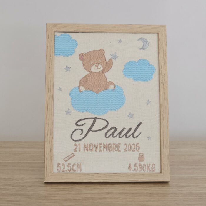 Cadre enfant personnalisé ourson nuage