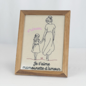 Cadre personnalisé Je t’aime mamounette d’amour avec prénom et illustration d’une grand-mère et sa petite-fille
