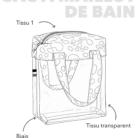 Schéma explicatif d’un sac à maillot de bain personnalisable avec les différentes parties du tissu
